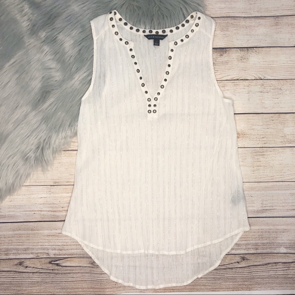 Rock & Republic Woman’s White‎ Striped Gold…